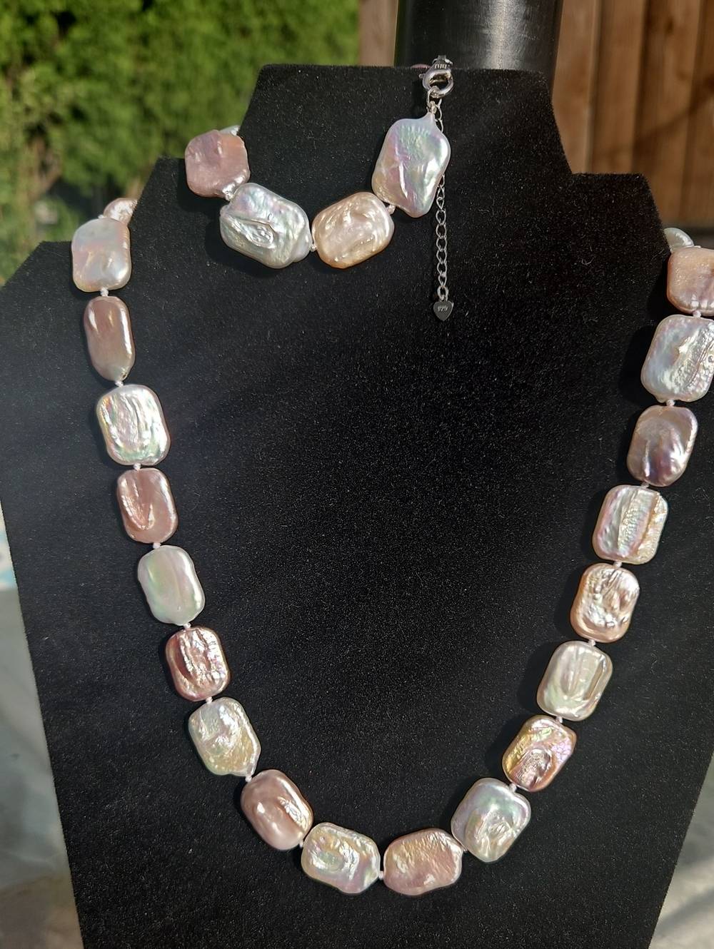 BBJ Sterling Silver Flat Baroque Freshwater Pearl Neclace And Bracelet